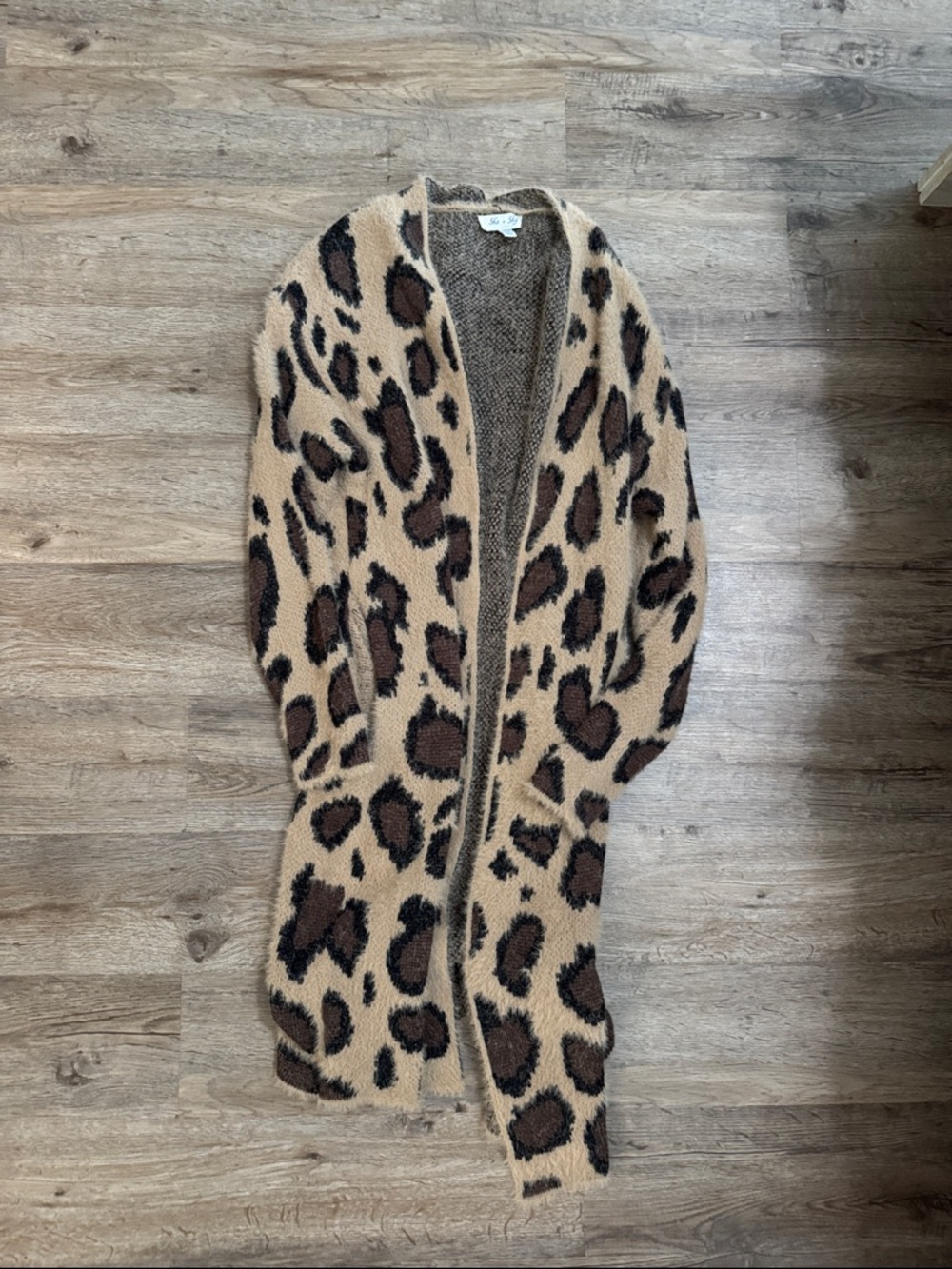 She + Sky Fuzzy Leopard-Pattern Open Cardigan - Tan & Brown